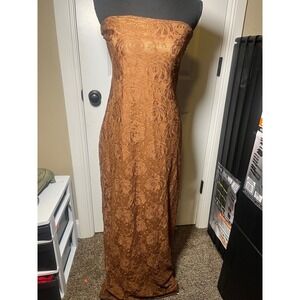 Boohoo Strapless Maxi Dress Brown Rose Lace Evening Formal Gown